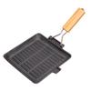 20cm Steak Grill Pan Uncoated Anti Stick Cast Iron Grill Skillet with Wood Handle for Gas Stoves Induction Cooktops