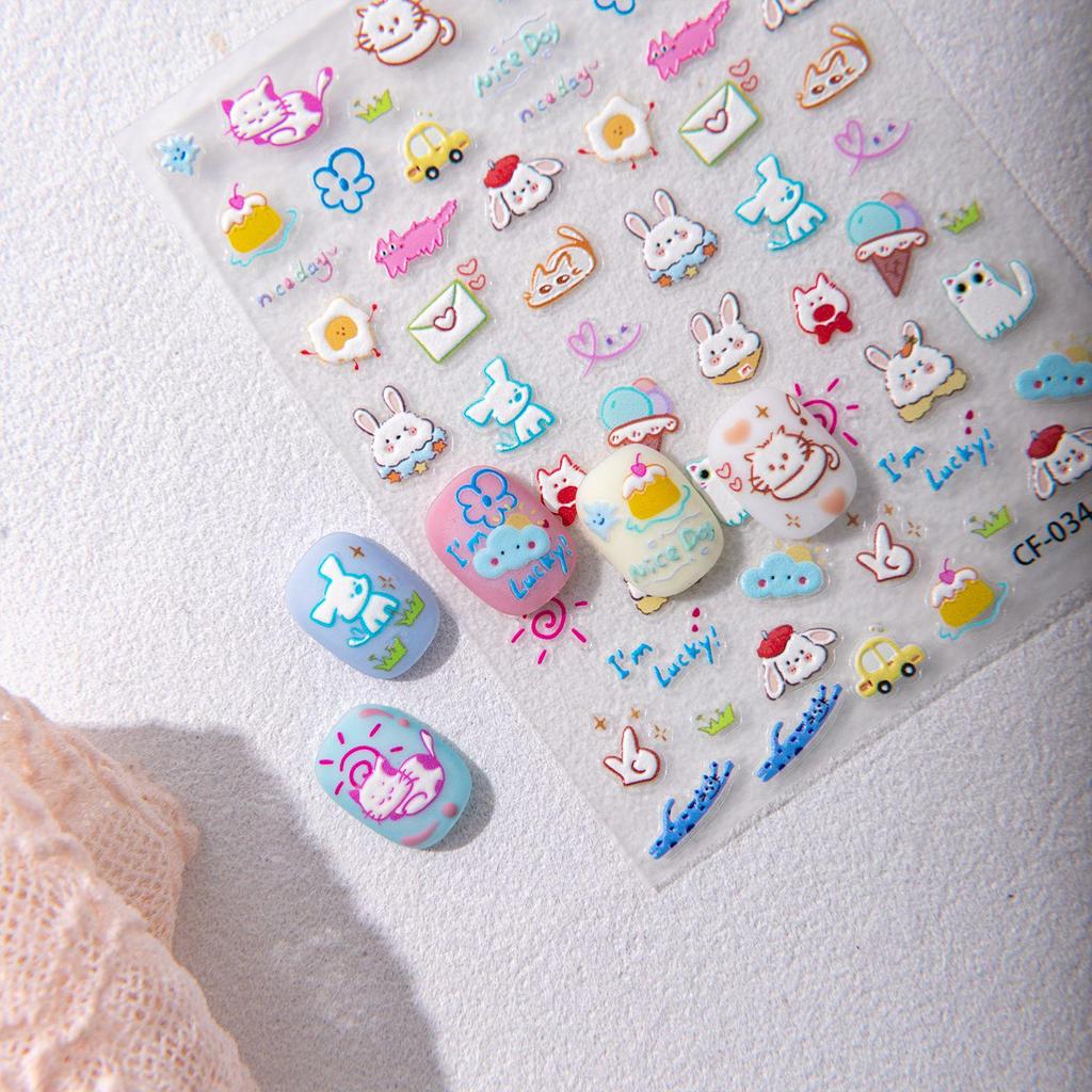 Cyansea Hot Selling Cute Dopamine Small Animal Embossed Nail Art and Phone Case Stickers