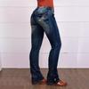 Women's Low Rise Straight Leg Jeans Embroidered Stretch Denim Pants Casual Slim Fit Denim Trousers For Daily Wear