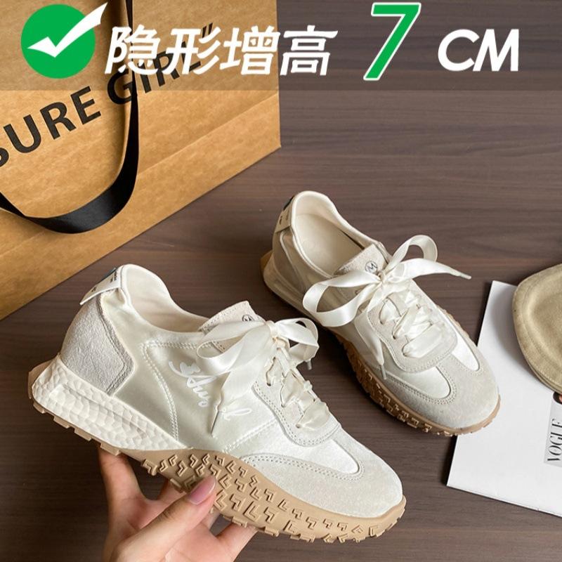 

Soft leather yellow 7cm small inner height increase breathable casual shoes platform casual ballet training shoes women s Forrest Gump shoes 35