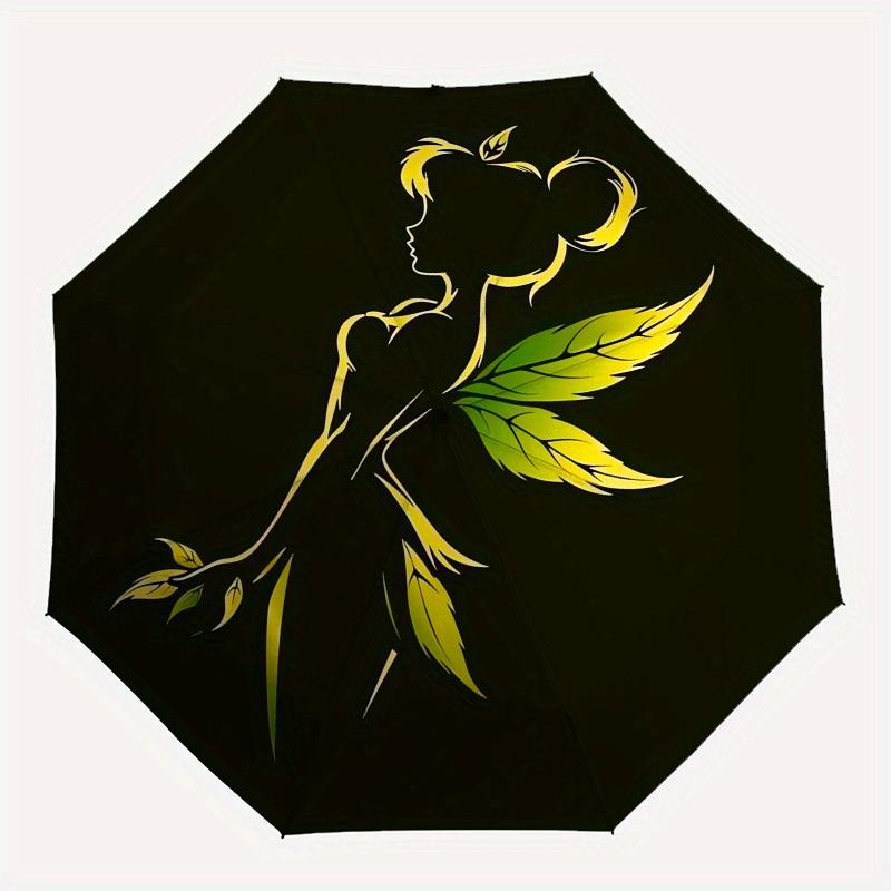 Tinker Bell Fashion Umbrella, Automatic Opening and Closing Cartoon Design, Iron Ribs and Handle, 8 Ribs, Suitable for All Occasions and Tra