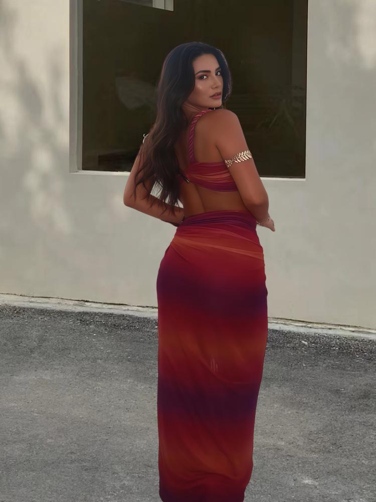 Damen Sexy Rückenfreier Neckholder Badeanzug & Bodycon Midi Rock Set