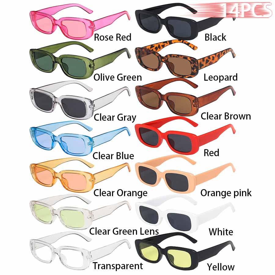 14 PCS Small Rectangle Sunglasses For Women Men Vintage Designer Square Sun Glasses Anti-glare UV400 Eyewear