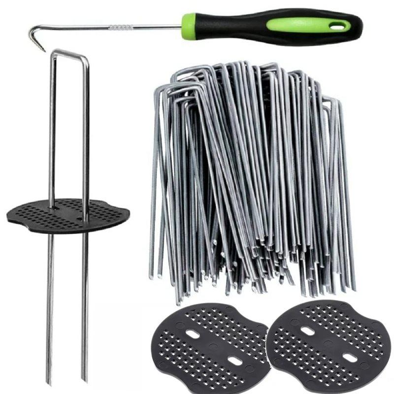 

ABJI-Landscape Fabric Stakes U Shape 50 Pieces Outdoor Plant Cover Spikes For Outdoor Yard Pathway Farm Patio