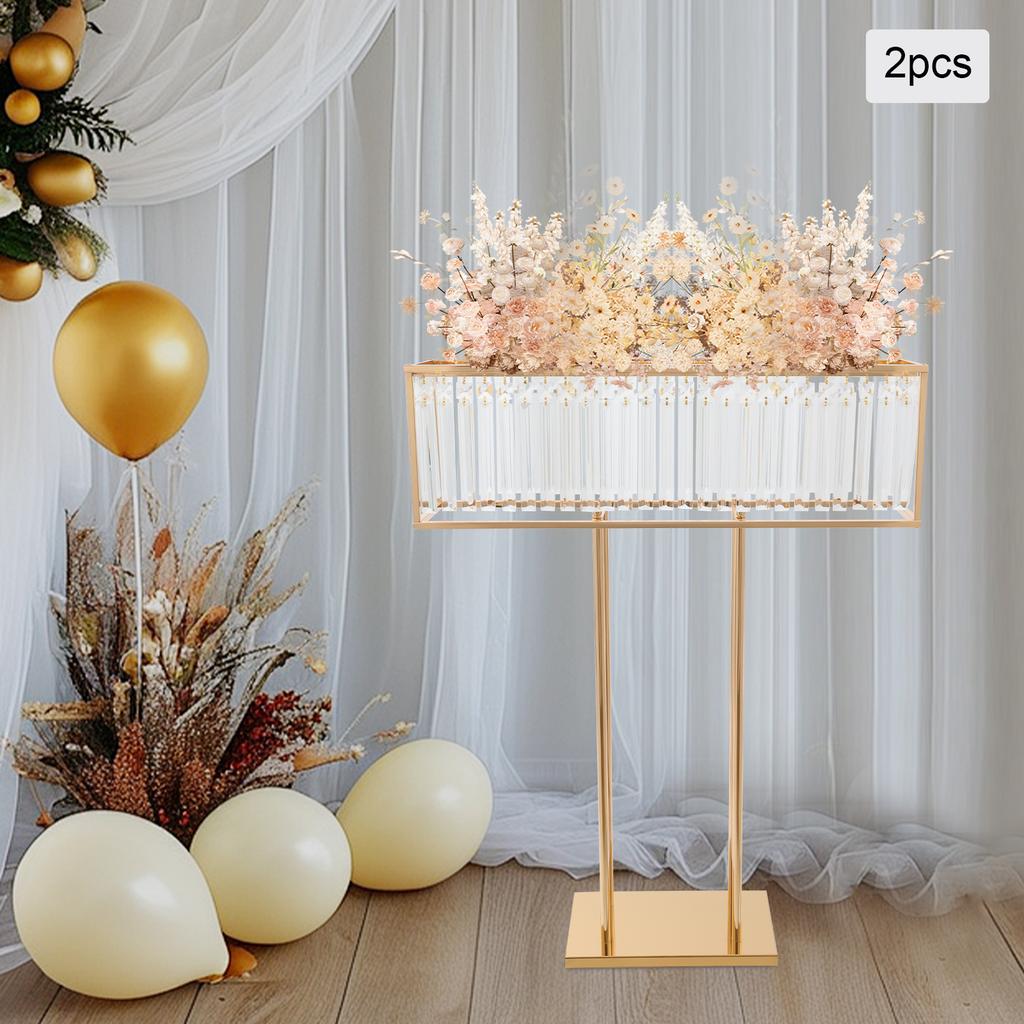 2-Pack Gold Square Crystal Flower Stands for Wedding Centerpieces, 11 lbs/5kg Max Load Each, 35.4x27.6in Modern Crystal Displays