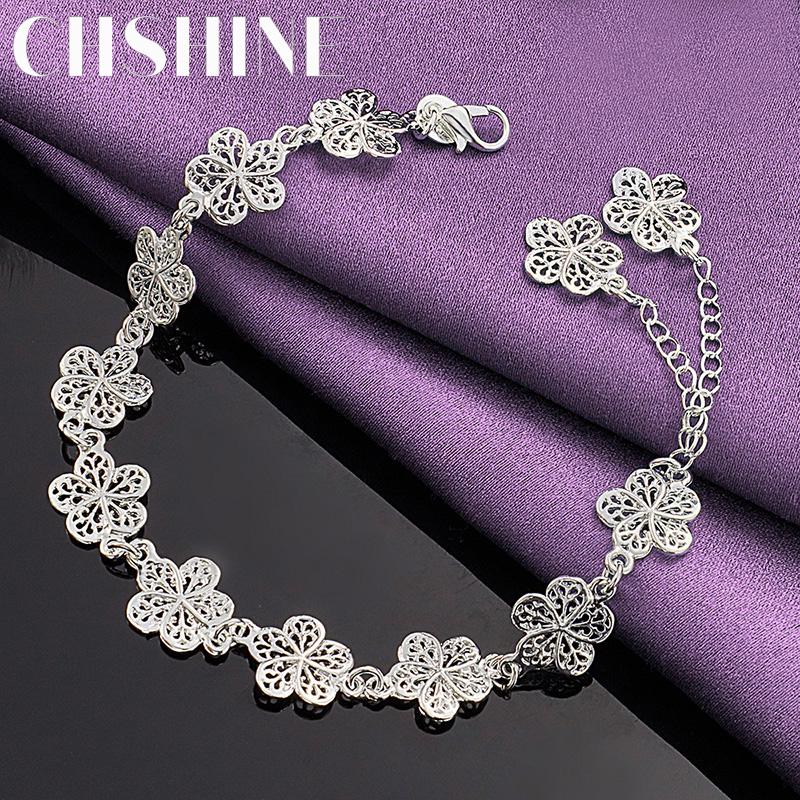 CHSHINE 925 Sterling Silver Flower Chain Bracelet For Women Lovers Wedding Fashion Charm Jewelry