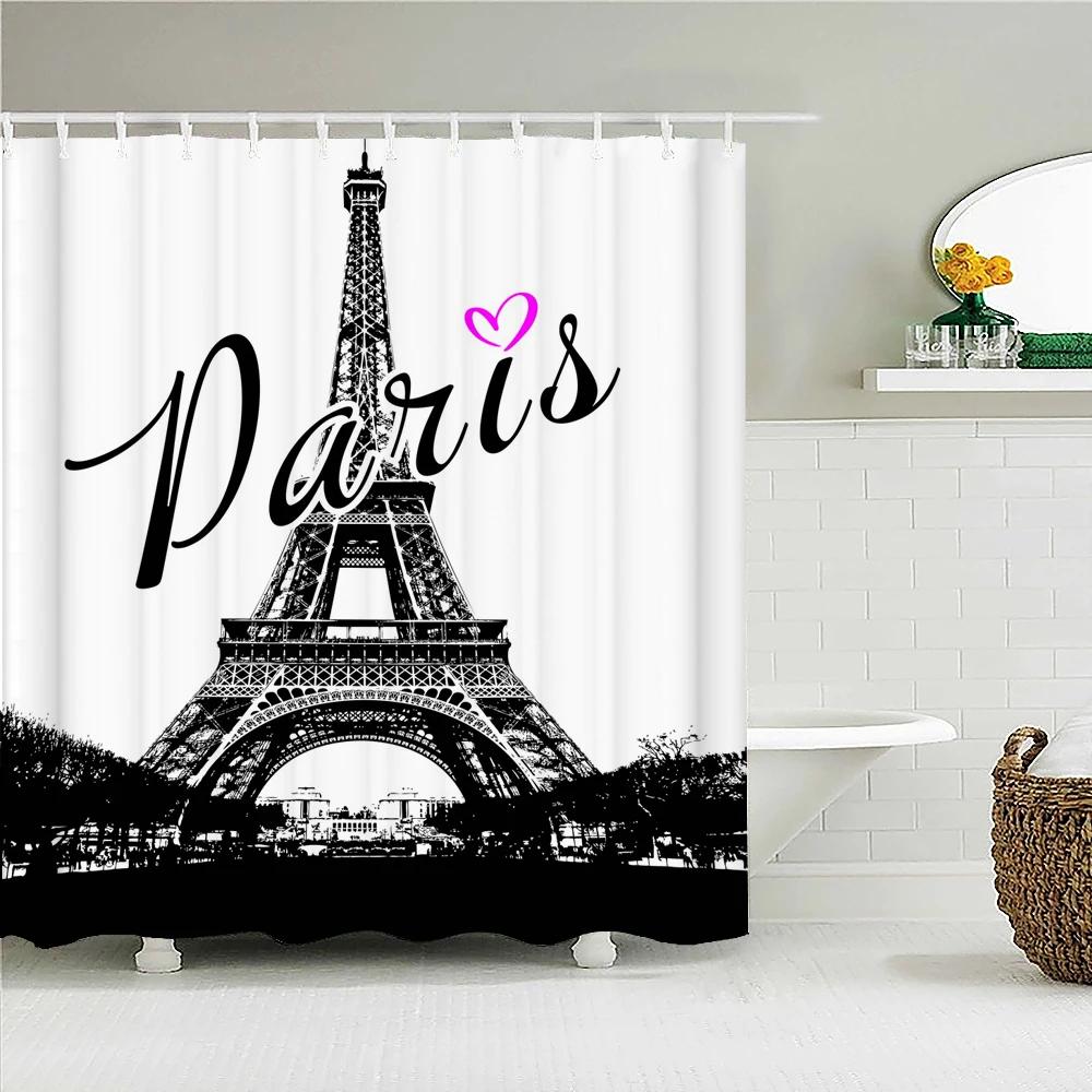 3D print Paris Tower Bathroom Shower Curtains Waterproof Polyester Fabric With Hooks 240X180cm Bath Screen Home Decor Curtain