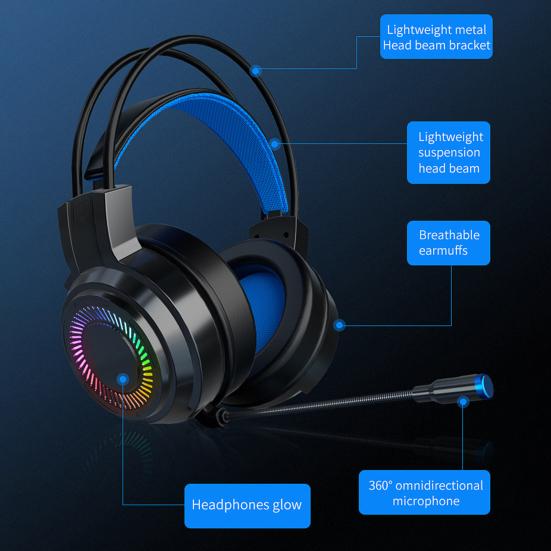 G60 Wired Headphone Bass Colorful Lights 3.5mm 7.1 Surround Sound Gaming Headset with Mic for Gamer