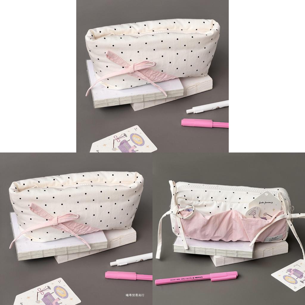 Minimalist Polka Dot Pencil Case With Large Capacity For Students And Makeup Storage