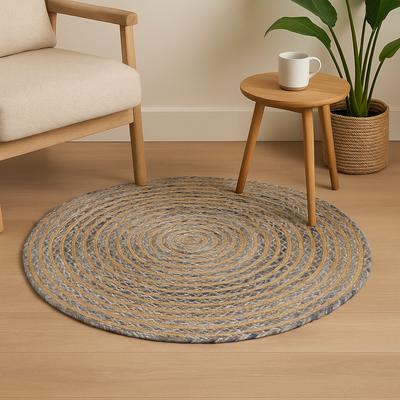 Round Jute and Recycled Denim Rug 90 Cm