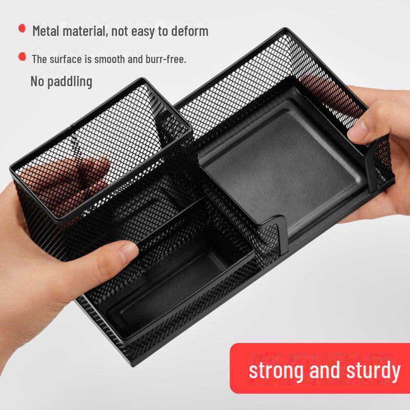 Stylish and Functional Metal Mesh Desktop Stationery Organizer with Three Compartments