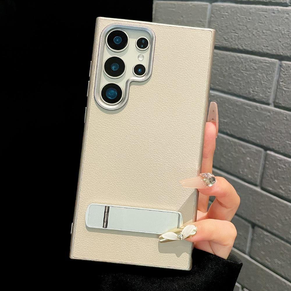 Luxury Matte Leather Fold Stand Holder Phone Case For Samsung Galaxy S24 Ultra S23 S22 Shockproof Bumper Protection Hard Cover