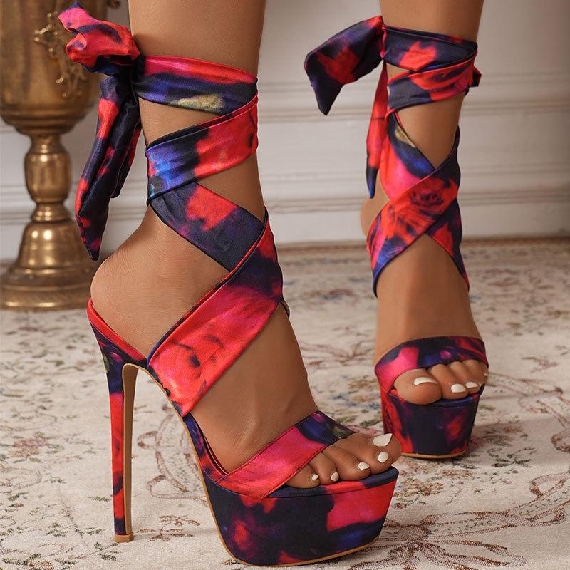 Fashion Hot Sexy 16Cm Thin High Heel Sandals for Women Peep Toe Platform Broad Band Crossover Stiletto Party Stripper Pole Dance Shoes