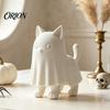 Personalized Festive Gift Ghost Cat Figurine, 3D Printed Cute Cloak Kitty Sculpture, Minimalist Halloween DIY Hand Painted Decor Tabletop Decor, Blank