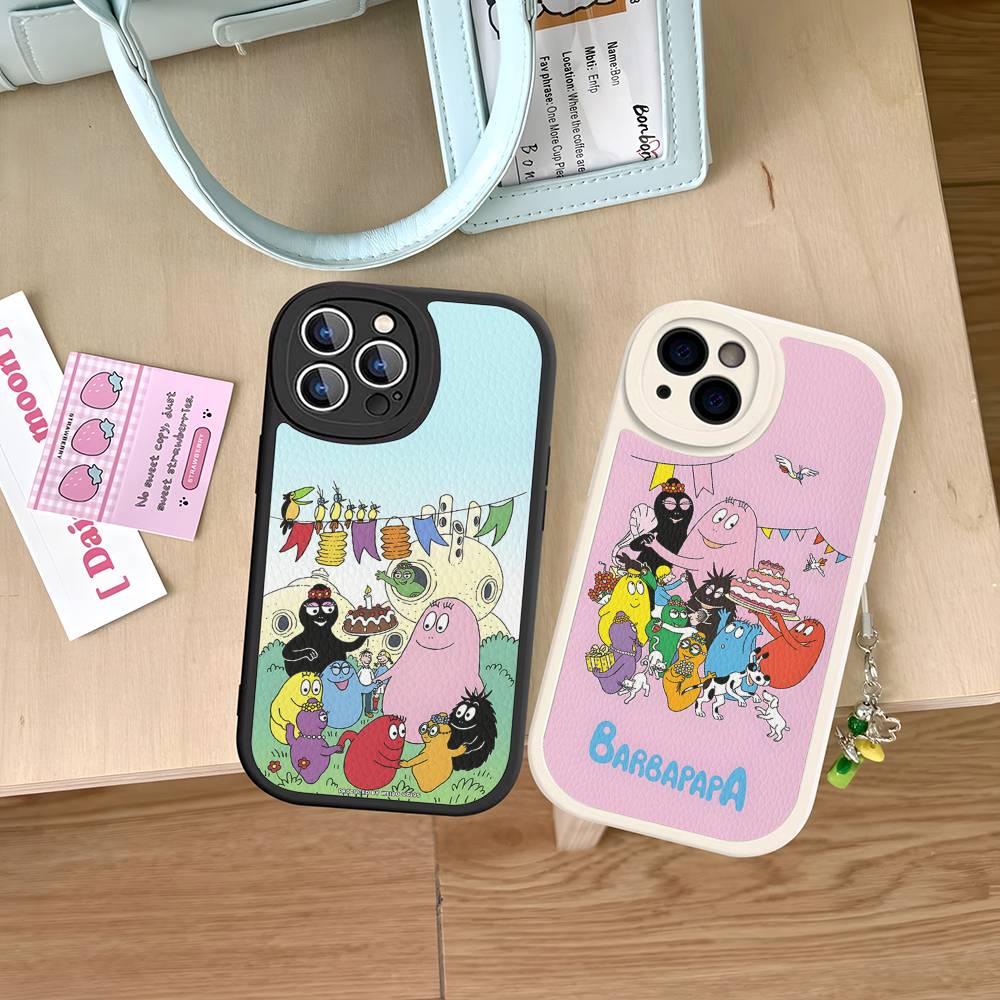 Cartoon Barbapapa Phone Case For IPhone 16 15 14 13 12 11 Pro Max Plus Leather Soft Cover