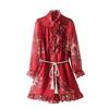 2024 Winter Women's European & American Style Tie-Up Printed Long Sleeve Dress