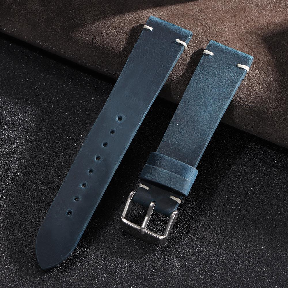 18mm 20mm 21mm 22mm 24mm Vintage Oil Wax Watch Band Handmade Stitching Cowhide Strap for Omega for Seiko Smartwatch Wristband 18mm