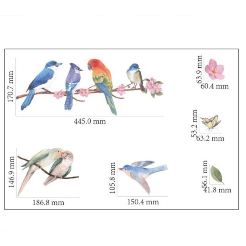 2 Sheets 40pcs Wall Sticker Reusable Branches Flower Bird Butterfly Static Decorative Decals