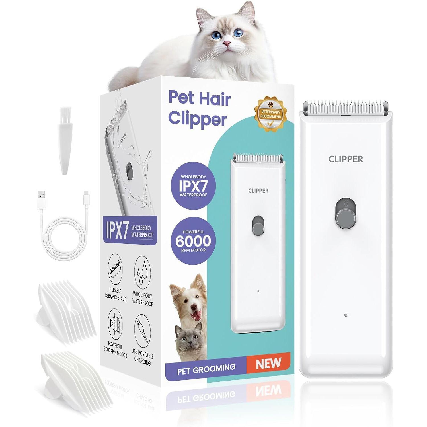 Draadloze Hondentondeuse Oplaadbare Huisdier Haartrimmer Laag Geluidsniveau Professionele Kat Puppy Verzorging Kapselmachine Elektrische Trimmers wit