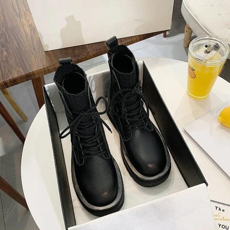 Fashion Female Short Shoes Black Biker Women's Ankle Boots With Laces Lace-up Chic and Elegant Autumn Booties Footwear Hot On Promotion