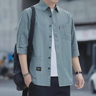 Chemise décontractée à manches courtes pour homme, style coréen, tendance – Haut de travail trois-quarts pour l'été