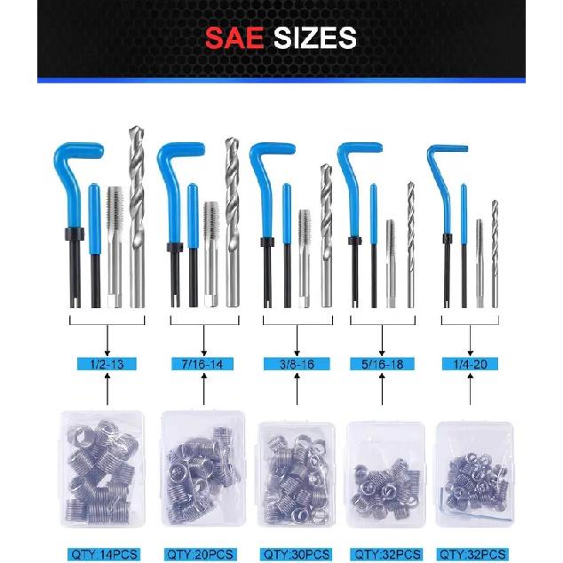 Helicoil Thread Repair Kit 320-Piece, Metric & SAE HSS Drill Bit & Tap Set for Automotive Rethreading