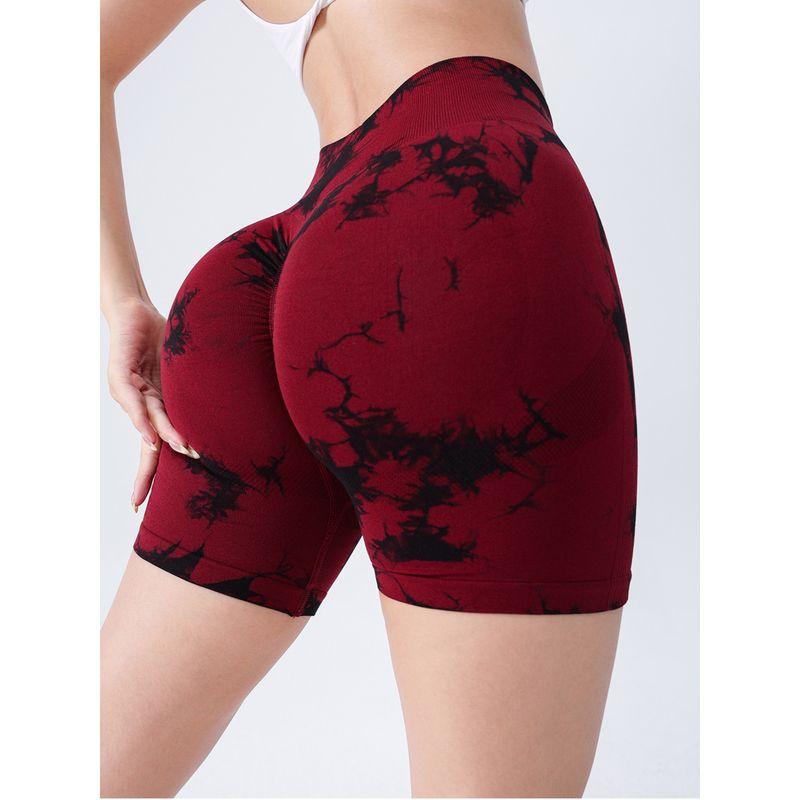 Fitness Shorts for Women, Quick-Dry, European and American Style, Tummy Control, Running Sports Shorts, Tie-Dye Yoga Wear with a Stylish Design