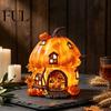 Piccola Luce Notturna Curativa Accesa Resina Zucca Casa Statuetta, Luce Notturna Capanna di Halloween, Forniture per Feste Festività Raccolta Autunnale Tavolo