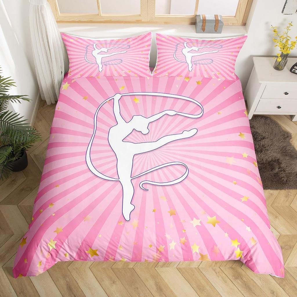 Gymnastikälskare Tvilling Kung Påslakan Set Graffti Cheerleader Sängkläder Set Polyester Drömsk Flickig Cheerleading Täckeöverdrag