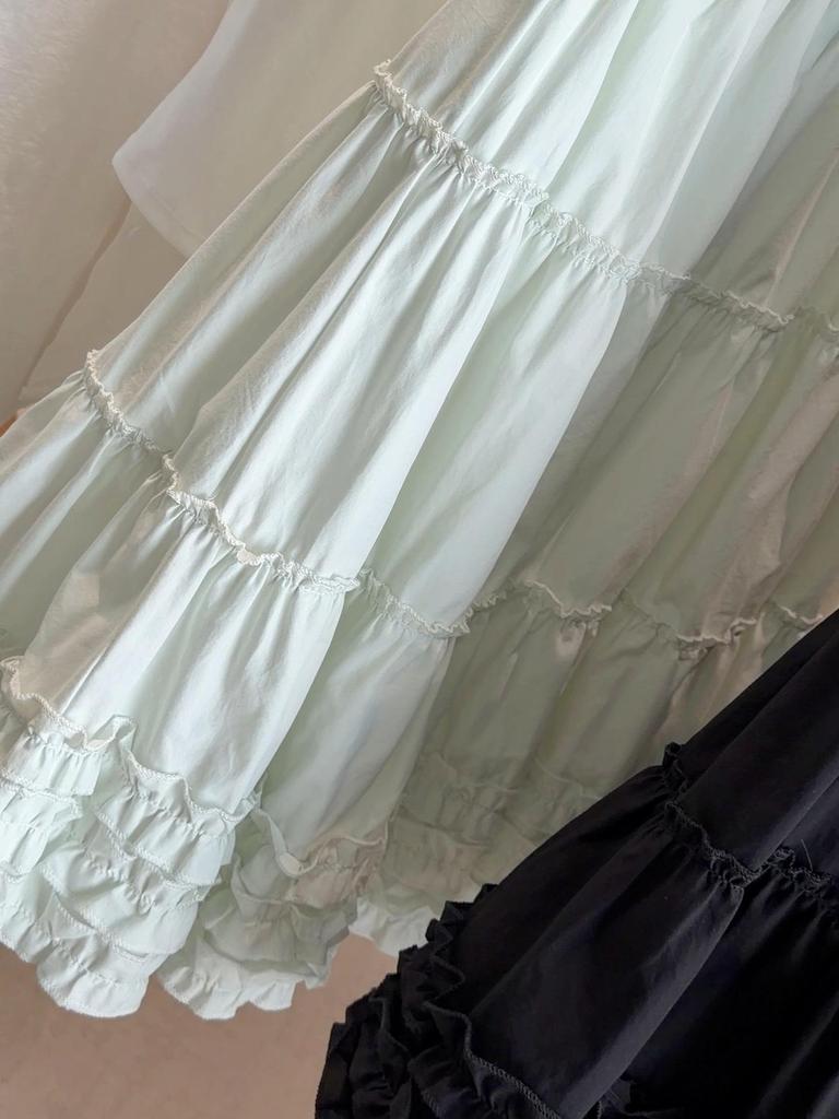 Summer Korean Ruffle Lace High-Waisted A-Line Skirt