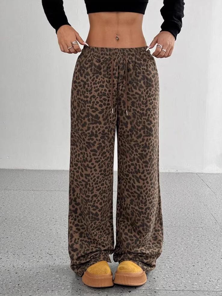 Women's Leopard Print Wide-Leg Casual Pants - Loose, Versatile, Long