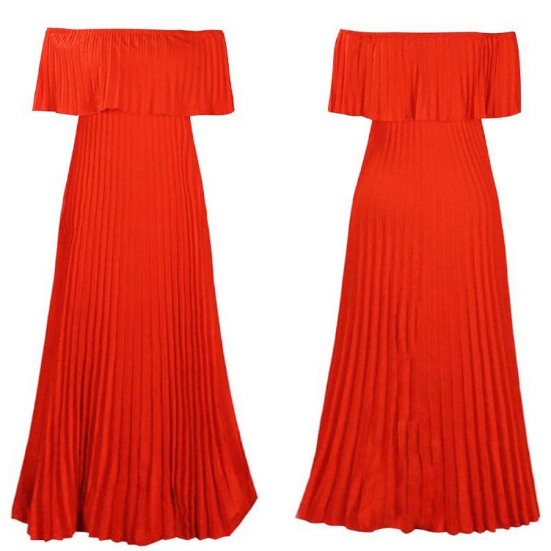 

Women s Clothes New Sexy One-collar Off-the-shoulder Pleated Cross-border Long Dress European American XL
