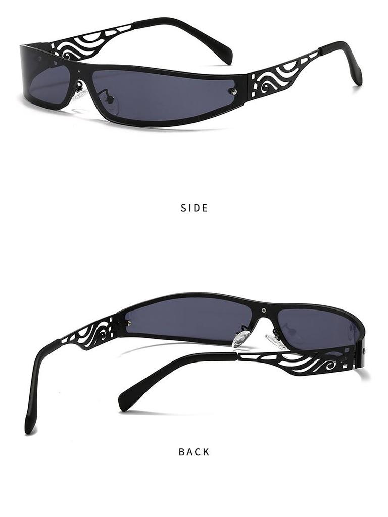 Y2K Punk One-Piece Sunglasses for Men & Women - Trendy European & American Style with Hollow Carved Temples