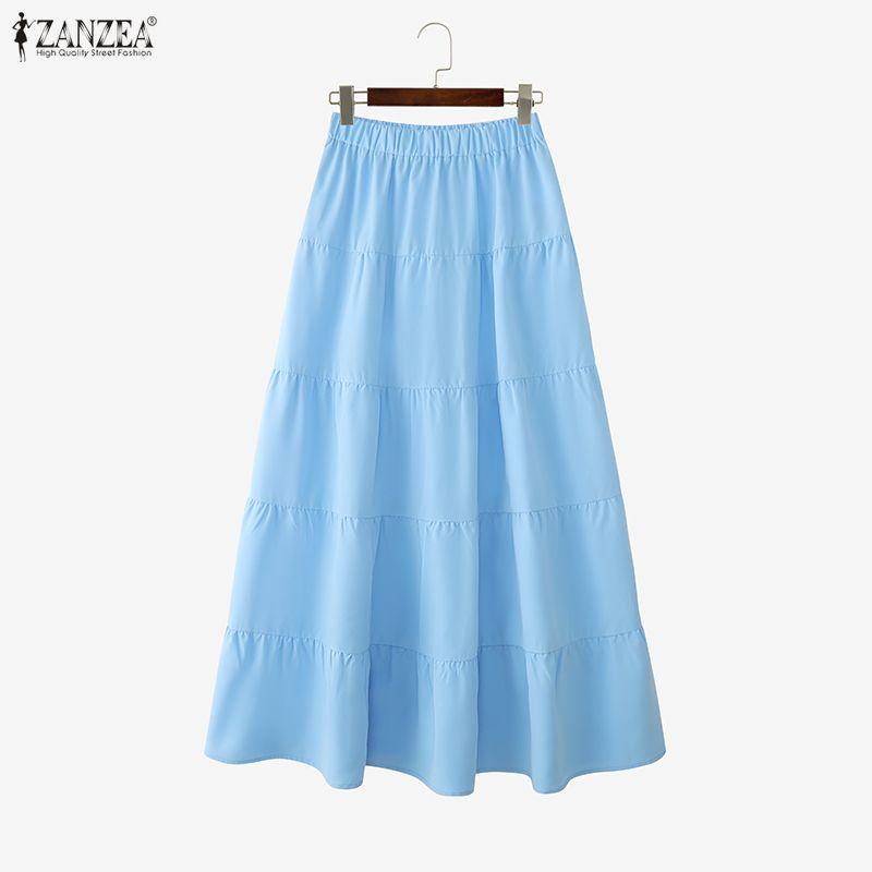 ZANZEA Dámské ležérní, elastický pas, jednobarevné volné dlouhé sukně