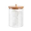 Dual Cotton Swab & Makeup Remover Storage Jar with Bamboo Lid - Transparent and Dustproof