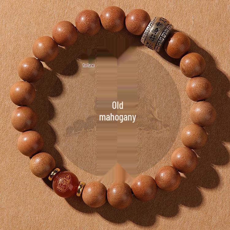 Chinese Zodiac Peach Wood & Agate Bracelet for Men and Women - Retro Year of the Snake Jewelry, Benmingnian Gift