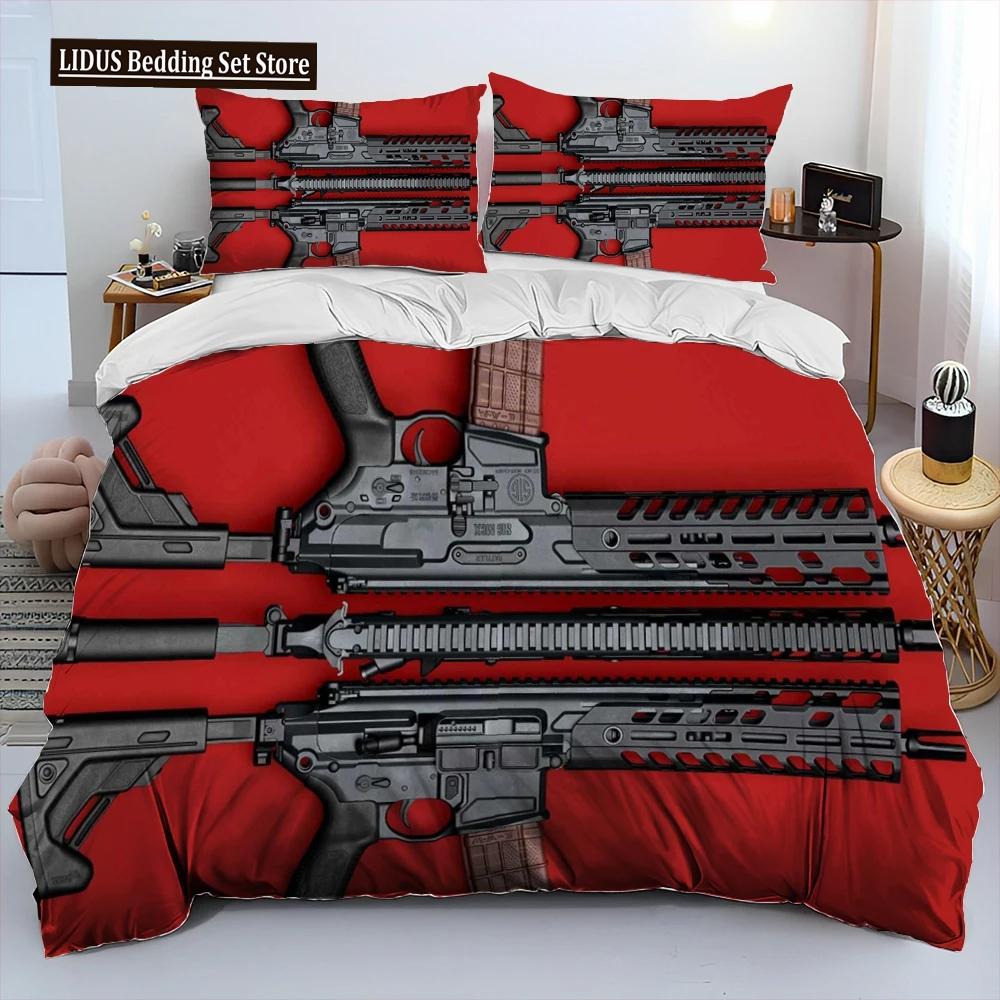 3D Rifle Revolver Cartridge Gun Comforter Bedding Set,Duvet Cover Bed Set Quilt Cover Pillowcase,King Queen Size Bedding Set