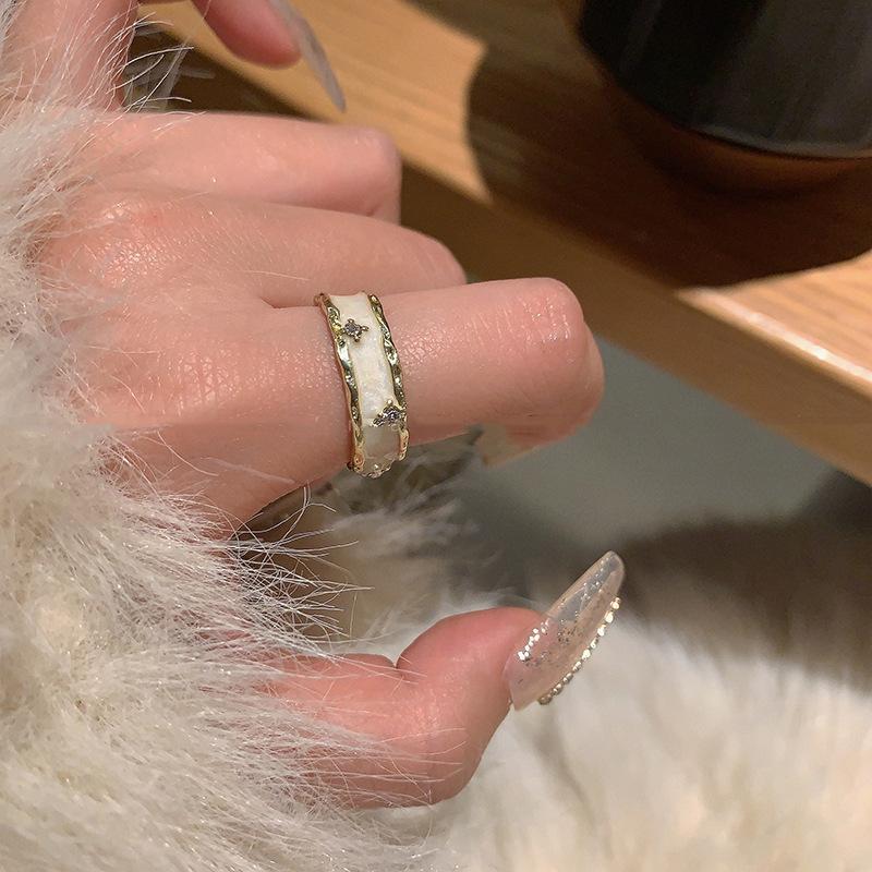 Geometric Butterfly Chic Ring For Women Fashionable Open Design Shell And Pearl Style