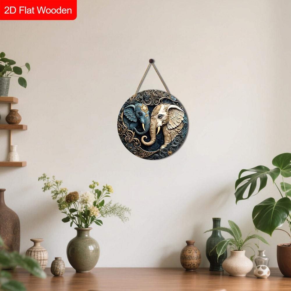 Diwali Wooden Sign with Elephant Faced Buddha Pattern - Decorative Signs & Plaques - Ideal for Home, Holiday Decor