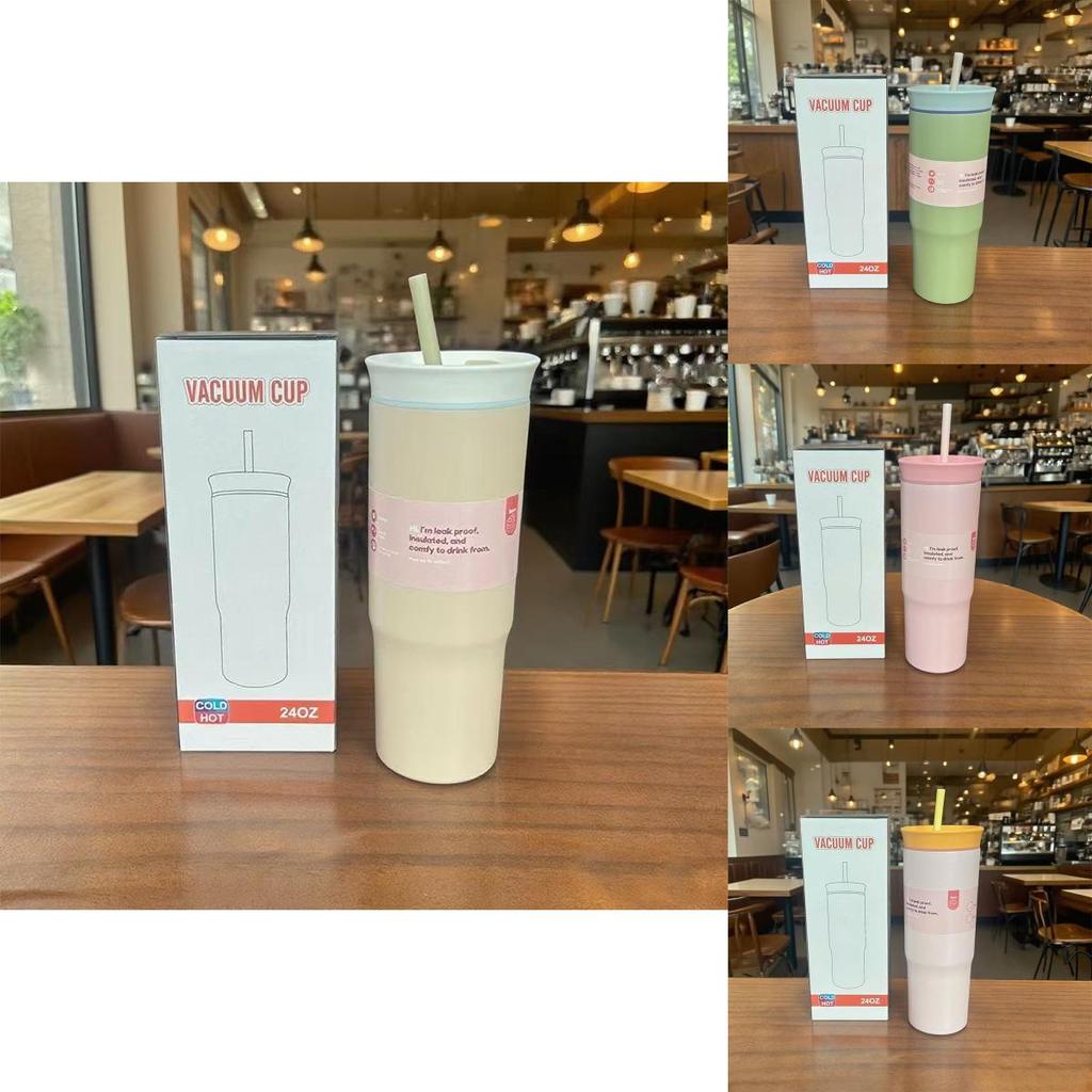 Ice Mug 316 Stainless Steel Vacuum Insulated Travel Cup With Drinking Straw For Outdoor And Commuting