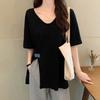Short-sleeved Slit V-neck T-shirt for Women In Spring and Summer Updated Mid-length Large Size Irregular Slit Half-sleeved T-shirt