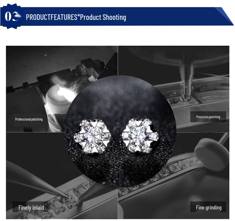 S925 Sterling Silver Snowflake Moissanite Hexagram Earrings, Simple Christmas Studs