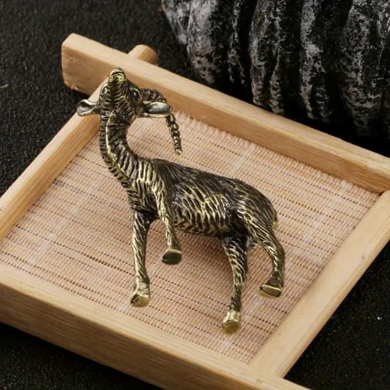 Solid Brass Goat Figurine, Antique-Style Creative Desktop Tea Pet Decor, Zodiac Sheep Craft Gift