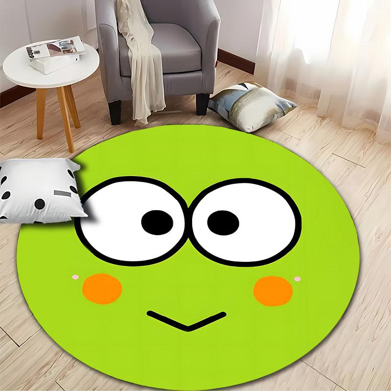 Playful Green Cartoon Face Round Rug for Kids' Room round carpet for home sofa bedroom, gift