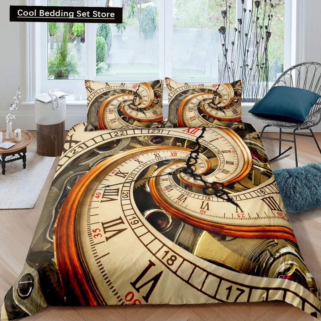 Golden Industrial Gear King Full Duvet Cover Steampunk Style Bedding Set Mechanical Device Quilt Cover Polyester Comforter Cover