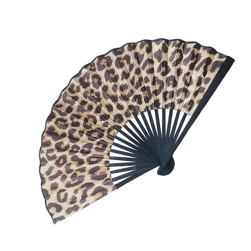 

Elegant Leopard Print Folding Fan with Black Frame - Stylish Princess Theme, Lightweight & Portable for Women, Portable Fan|Princess Theme Fan 1pc
