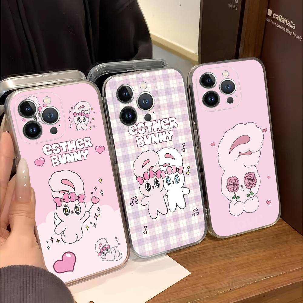 Lovely Cartoon Esthers Bunny For iPhone 11 12 13 14 15 16 17 Pro Max Plus Air Transparent Clear Shockproof Case