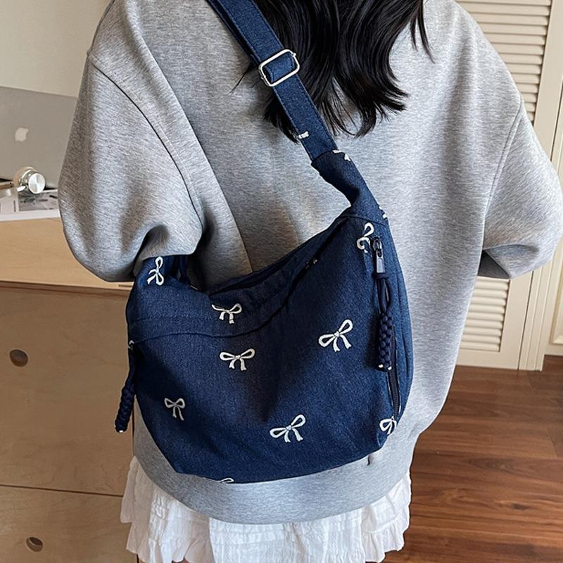 Shoulder Bow Bag Denim Large Capacity New Fashion Commuter Casual Versatile Fashion Messenger Bag