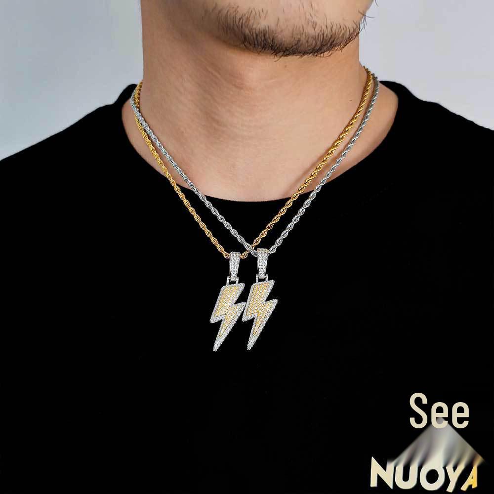 Trendy European & American Zircon Lightning Pendant Necklace: High-End, Personalized Hip Hop Chain for Men