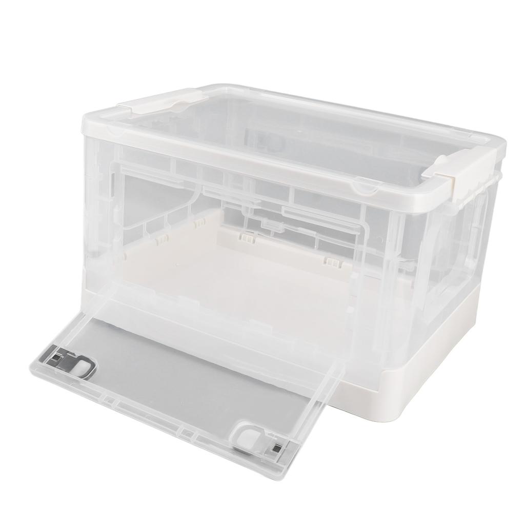 Clear Storage Box Foldable Stackable 3 Sides Opening Transparent Organizer Bin with Wheels for Books Clothes M (55L)